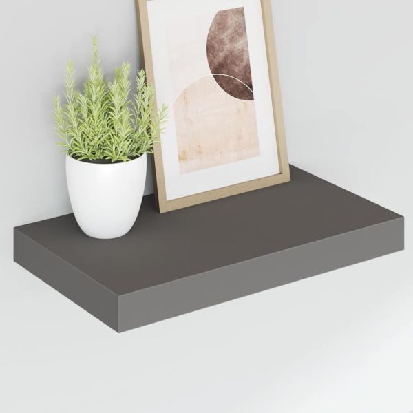 Окачени стенни рафтове, 2 бр, сив гланц, 40x23x3,8 см, МДФ