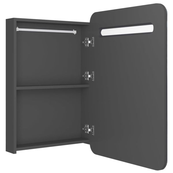 LED шкаф с огледало за баня, сив, 60x11x80 см