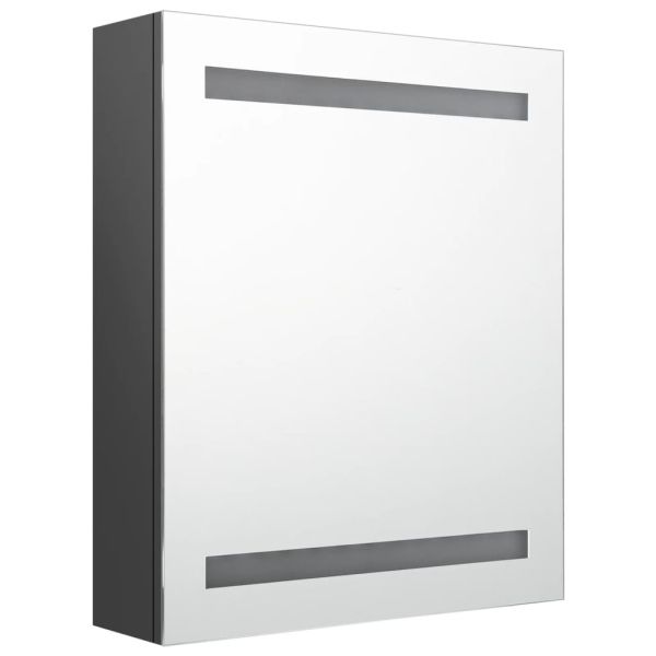 LED шкаф с огледало за баня, сив, 50x14x60 см