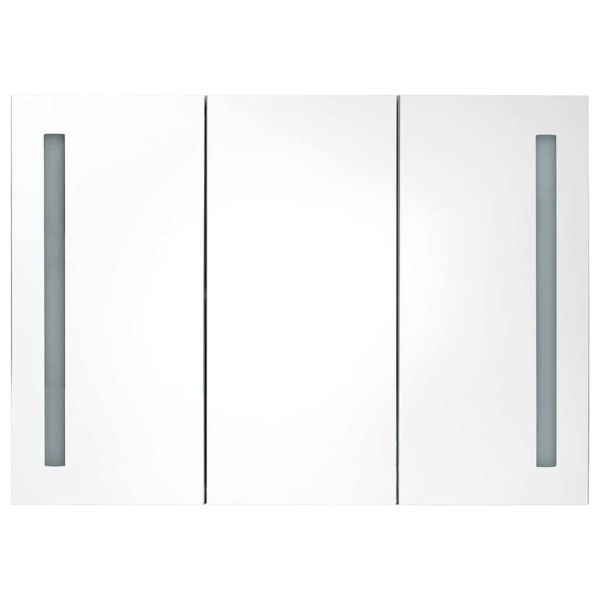 LED шкаф с огледало за баня, 89x14x62 см, бяло и дъб