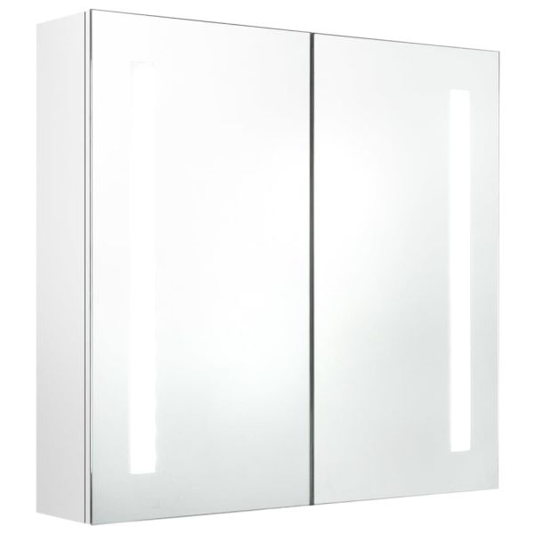 LED шкаф с огледало за баня, сияйно бяло, 62x14x60 см