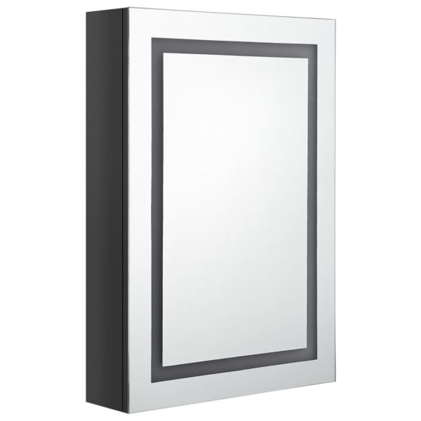 LED шкаф с огледало за баня, сияйно черно, 50x13x70 см