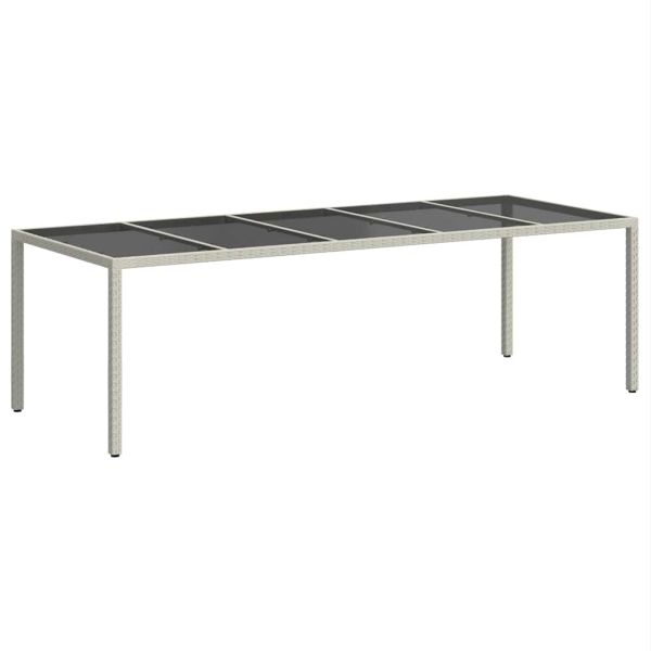 Градинска маса бяла 250x100x75 см полиратан и закалено стъкло