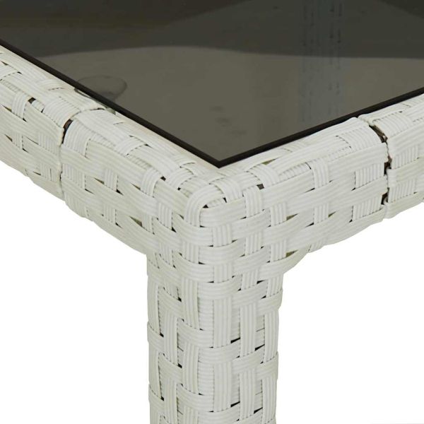 Градинска маса бяла 250x100x75 см полиратан и закалено стъкло