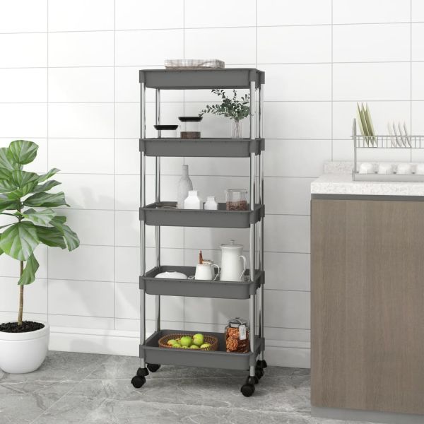 Кухненска количка на 5 нива, сива, 42x29x128 см, желязо и ABS