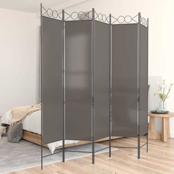 Параван за стая, 5 панела, антрацит, 200x220 cм, текстил