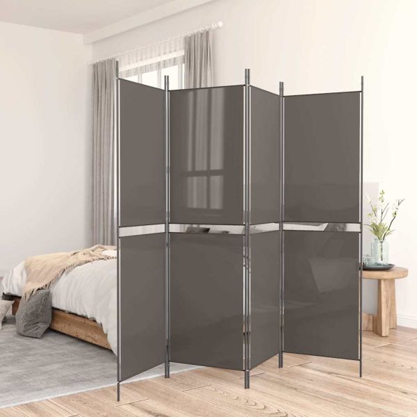 Параван за стая, 4 панела, антрацит, 200x220 cм, текстил
