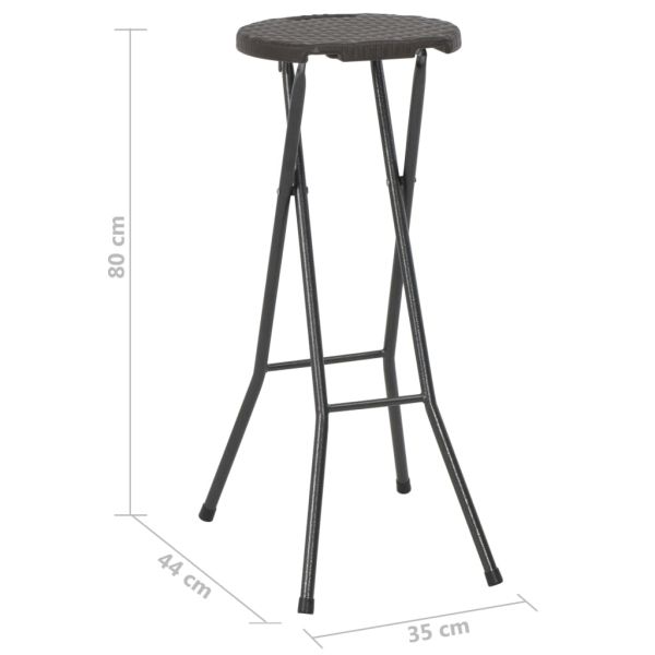 Сгъваеми бар столове, 2 бр, HDPE и стомана, кафяви, ратанов вид