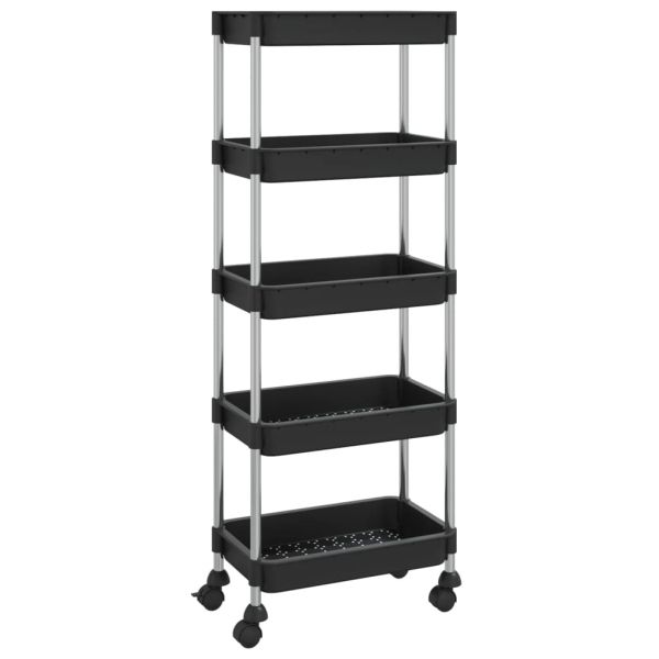 Кухненска количка на 5 нива, черна, 42x29x128 см, желязо и ABS