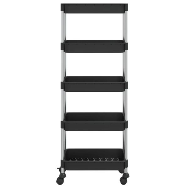 Кухненска количка на 5 нива, черна, 42x29x128 см, желязо и ABS