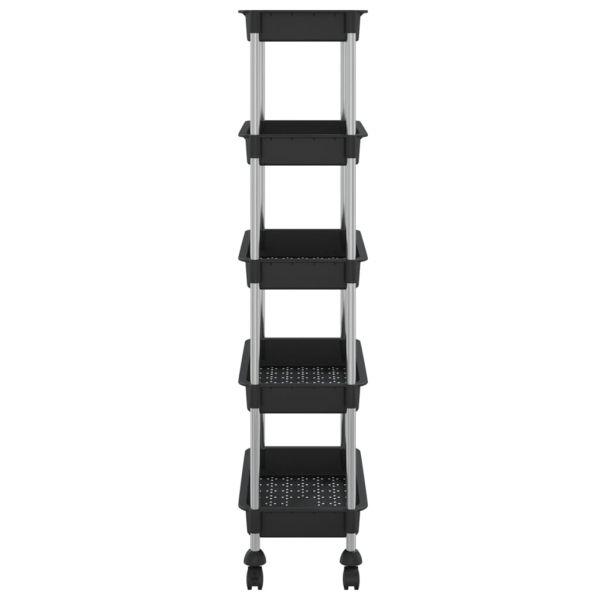 Кухненска количка на 5 нива, черна, 42x29x128 см, желязо и ABS