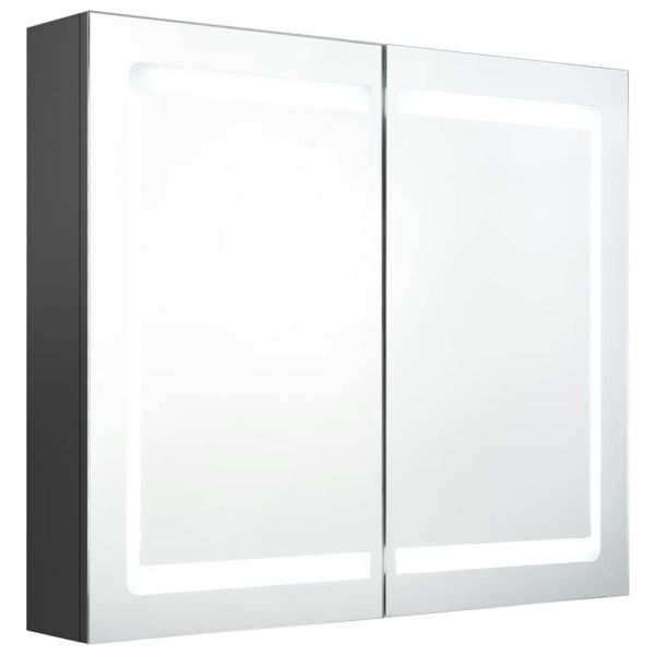LED шкаф с огледало за баня, сив, 80x12x68 см