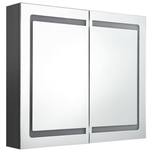 LED шкаф с огледало за баня, сив, 80x12x68 см