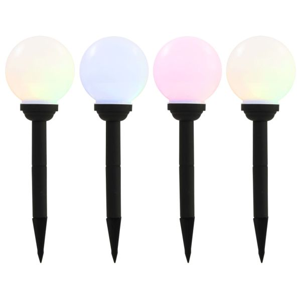 Градински соларни лампи, 4 бр, LED, сферични, 15 см, RGB