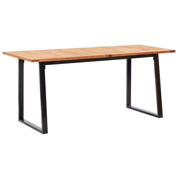 Външен трапезен комплект от 7 части, полиратан и акация, черно
