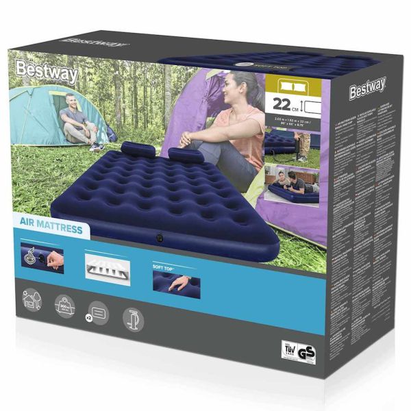 Bestway Надуваем матрак с възглавница и помпа, 203x152x22 см, 67374