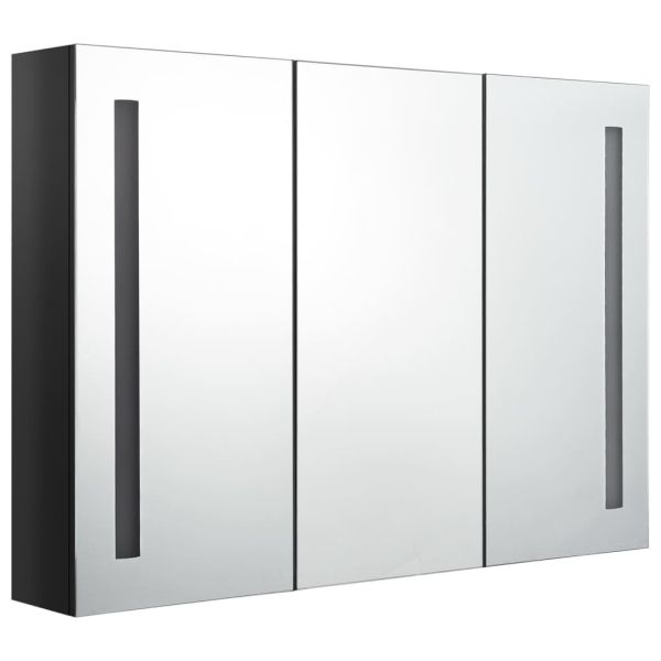LED шкаф с огледало за баня, 89x14x62 см, сияйно черно