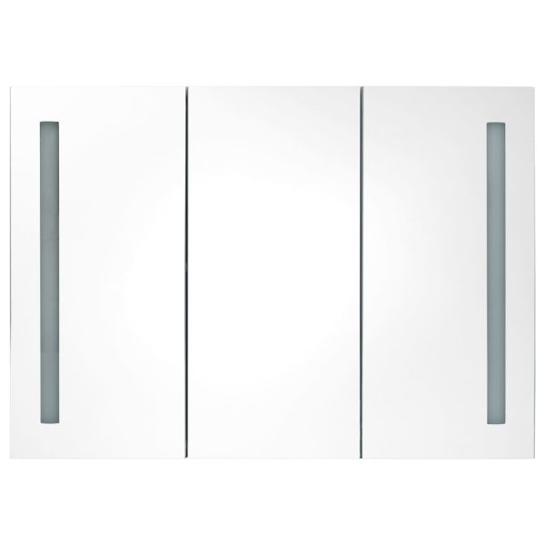 LED шкаф с огледало за баня, 89x14x62 см, сияйно черно