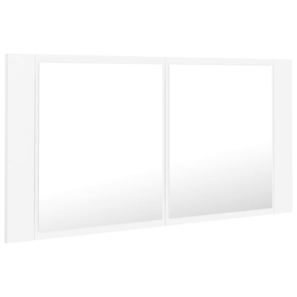 Шкаф с LED огледало за баня, бял, 90x12x45 см, акрил