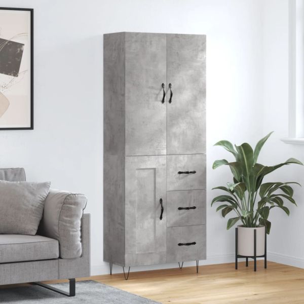 Висок шкаф, бетонно сив, 69,5x34x180 см, инженерно дърво
