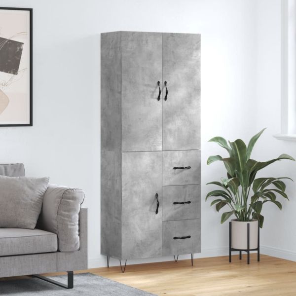Висок шкаф, бетонно сив, 69,5x34x180 см, инженерно дърво