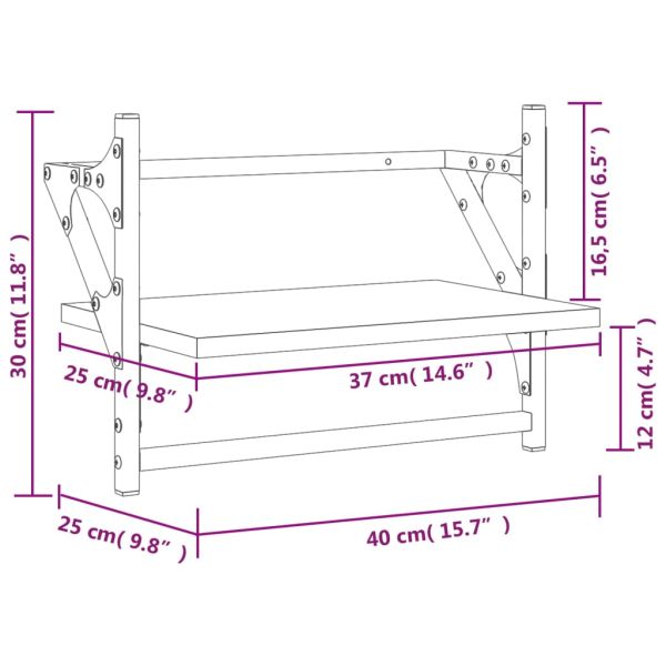 Стенни рафтове с пръти 2 бр черни 40x25x30 см