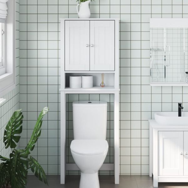 Шкаф над тоалетната чиния BERG бял 60x27x164,5 см масивно дърво