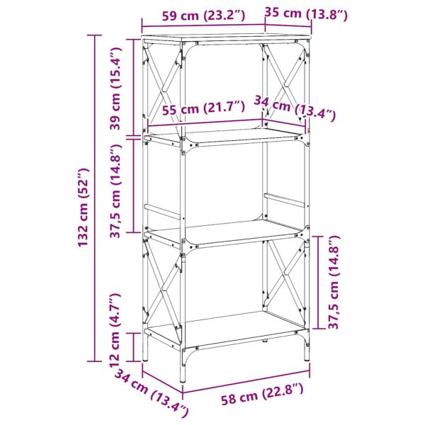 Библиотека 4 рафта кафяв дъб 59x35x132 см инженерно дърво