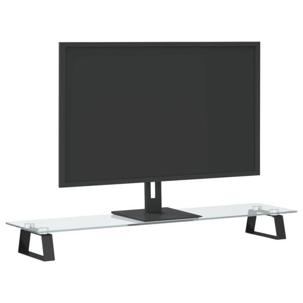 Стойка за монитор, черна, 80x20x8 см, закалено стъкло и метал