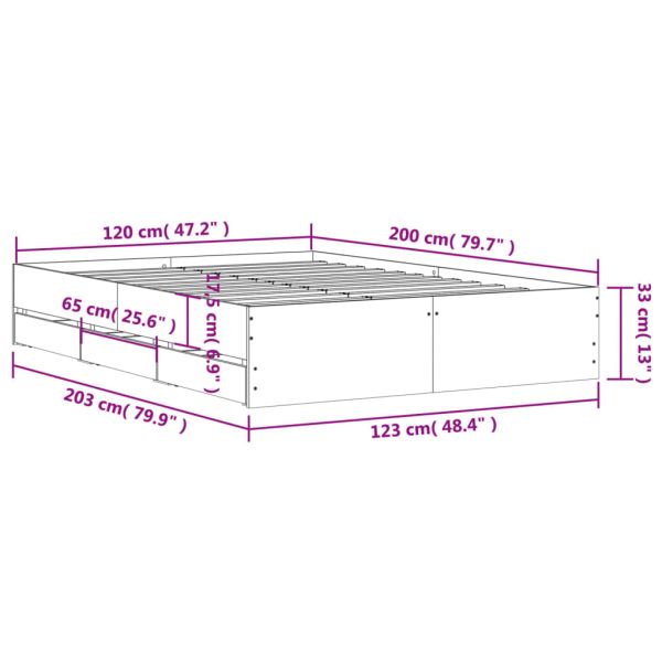 Рамка за легло с чекмедже дъб сонома 120x200 см инженерно дърво