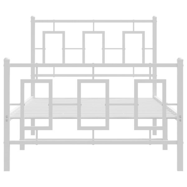 Метална рамка за легло с горна и долна табла, бяла, 90x200 см