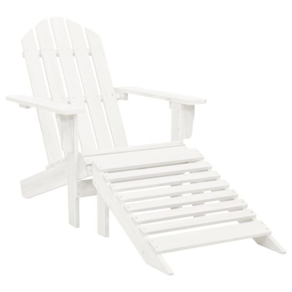 Градински стол с табуретка, дърво, бял