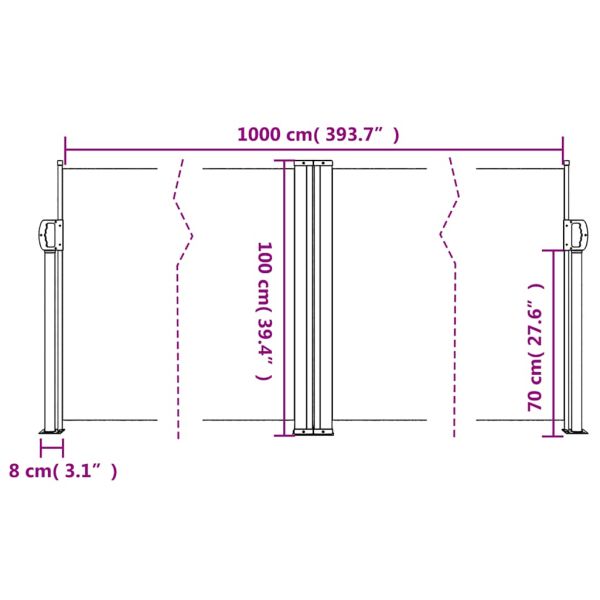 Прибираща се странична тента, червена, 100x1000 см