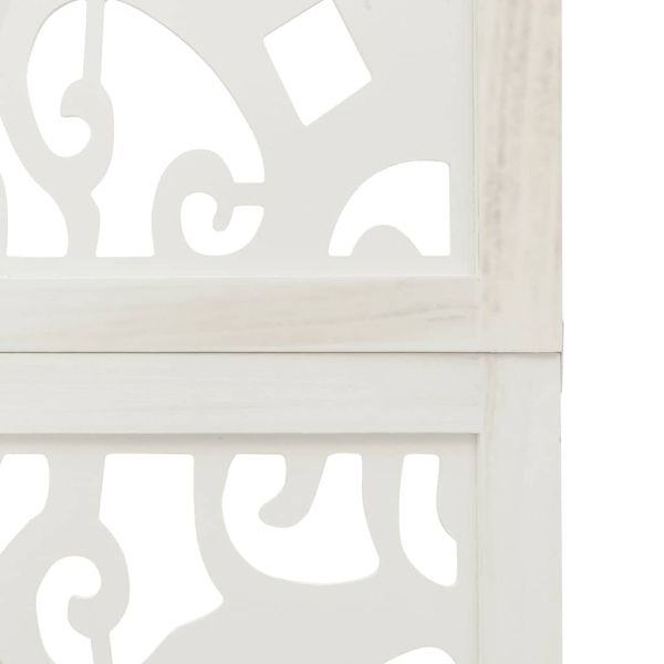 Разделител за стая, 3 панела, бял, дърво пауловния масив