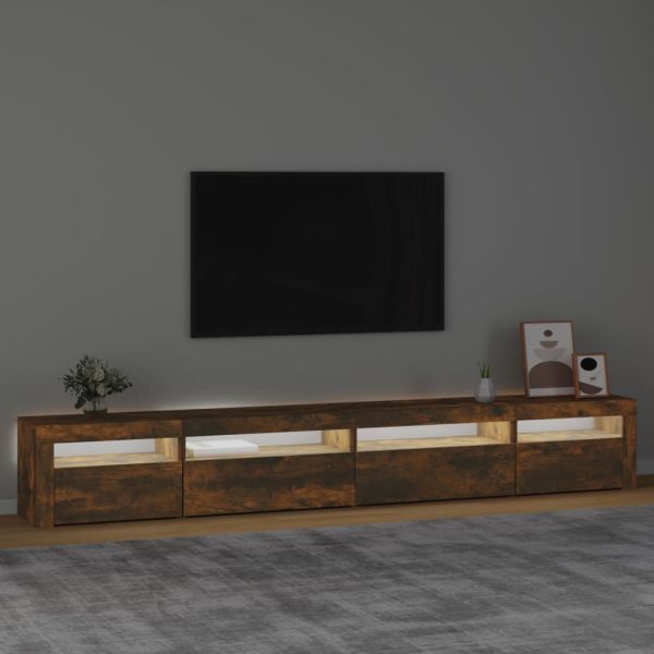 ТВ шкаф с LED осветление, опушен дъб, 270x35x40 см