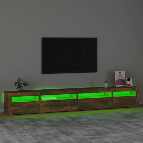 ТВ шкаф с LED осветление, опушен дъб, 270x35x40 см