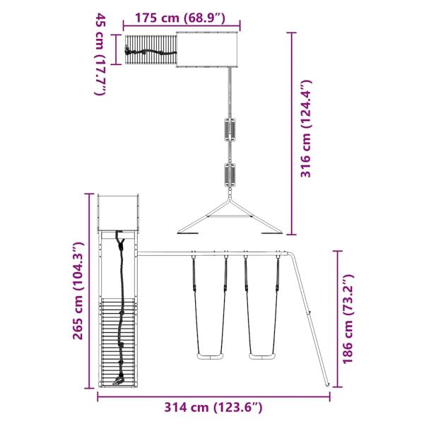 Комбинирано детско съоръжение за игра на открито, бор масив
