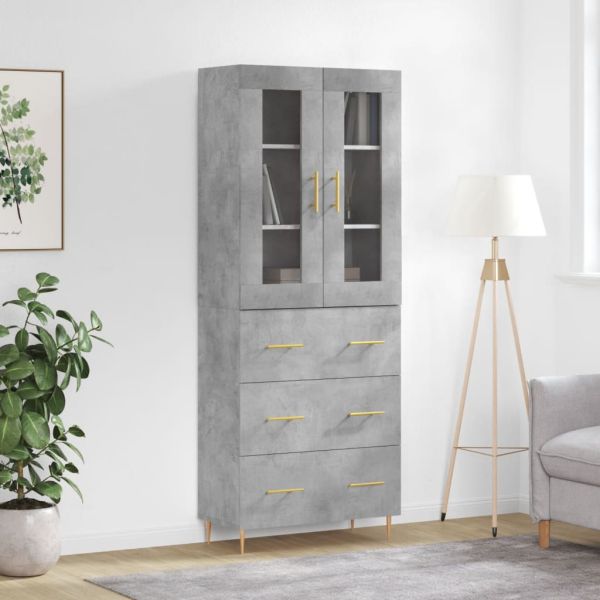 Висок шкаф, бетонно сив, 69,5x34x180 см, инженерно дърво