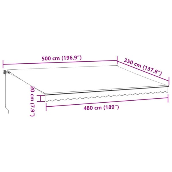 Ръчно прибираща се тента с LED, кафяв, 500x350 см