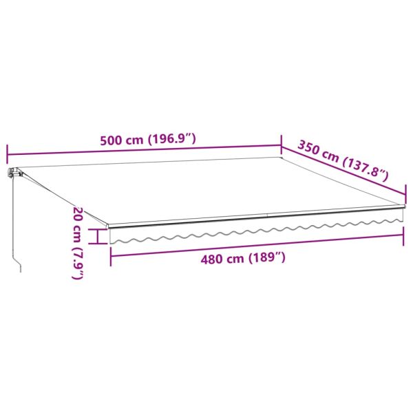 Ръчно прибираща се тента с LED, кафяв, 500x350 см