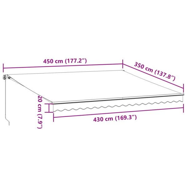 Ръчно прибираща се тента с LED, бордо, 450x350 см