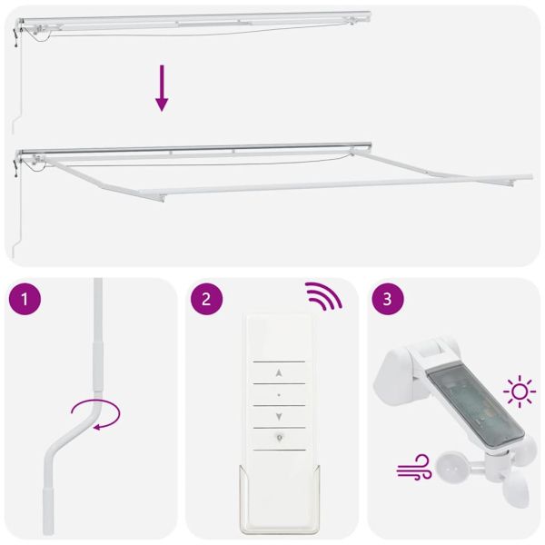 Автоматично прибираща се тента с LED, бордо, 500x300 см