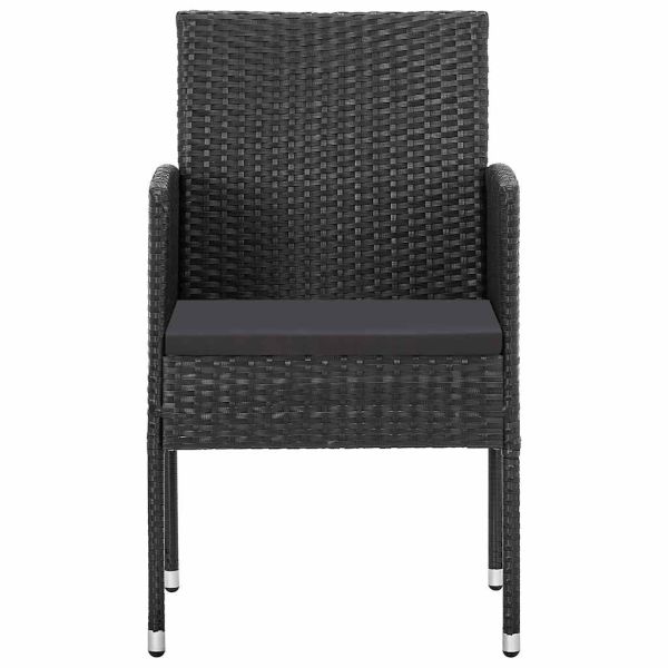 Градински столове с черни възглавници, 4 бр, черен полиратан
