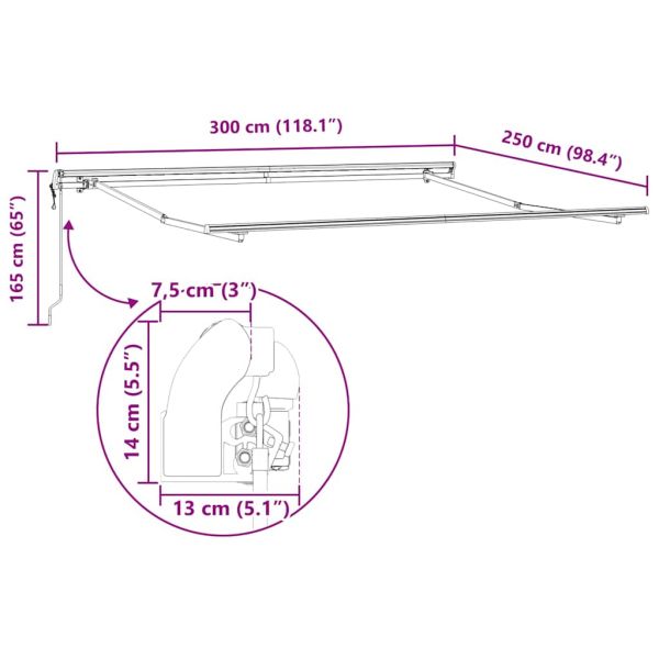 Прибираща се тента Червено и бяло 300 x 250 cm Тъкан и алуминий