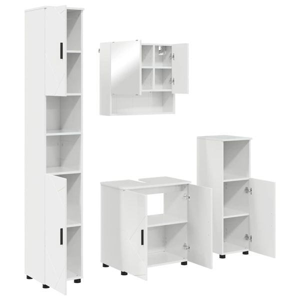 Комплект мебели за баня 4 бр. Лъскаво бяло 61 x 35 x 64 см