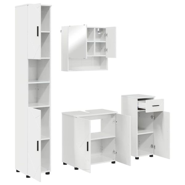 Комплект мебели за баня 4 бр. Лъскаво бяло 61 x 35 x 64 см