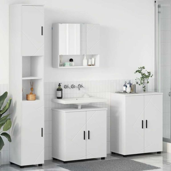 Комплект мебели за баня 4 pcs Бяло Инженерно дърво & Метал