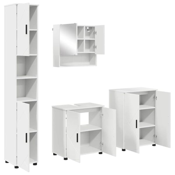Комплект мебели за баня 4 pcs Бяло Инженерно дърво & Метал
