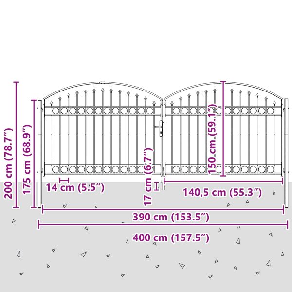 Врата за ограда ASSEN 401 x 200 см Стомана Сив С ключалка