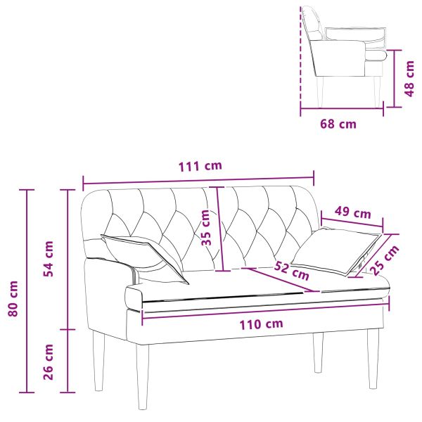 Двуместен диван с копчета Черно 111 x 68 x 80 см Текстил